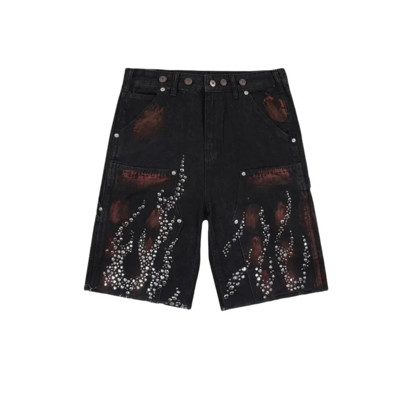 Rhinestone Flame Baggy Denim Shorts — merchant catalogue photo