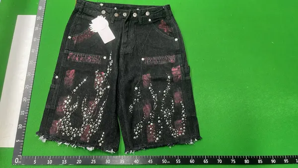 Rhinestone Flame Baggy Denim Shorts — warehouse QC photo 2