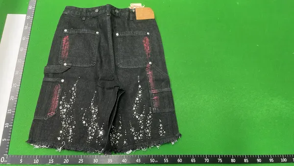 Rhinestone Flame Baggy Denim Shorts — warehouse QC photo 3