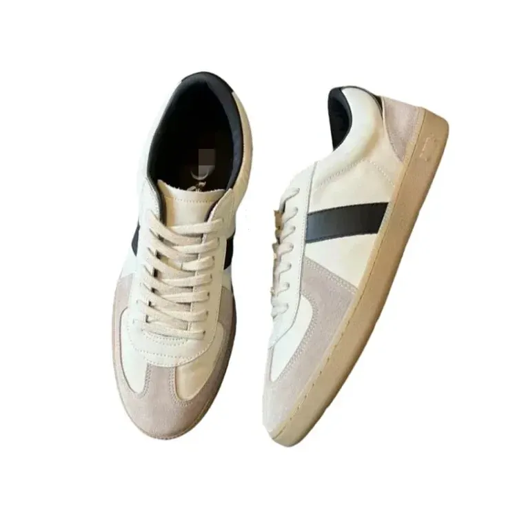 Cream Leather Low-Top Sneakers With Suede Panels — merchant catalogue photo