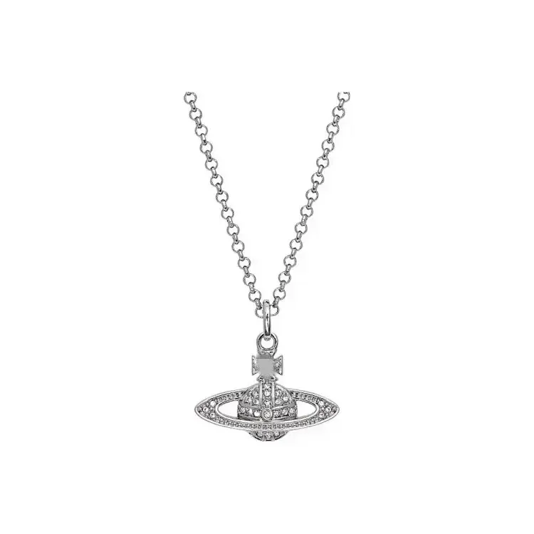 Silver Orb Pendant Necklace With Pave Crystals — merchant catalogue photo