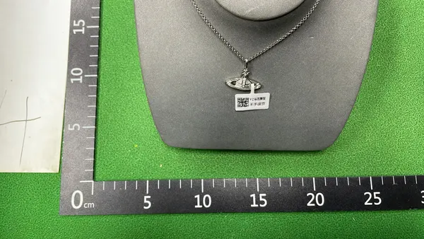 Silver Orb Pendant Necklace With Pave Crystals — warehouse QC photo 1