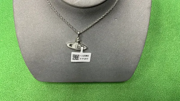 Silver Orb Pendant Necklace With Pave Crystals — warehouse QC photo 2
