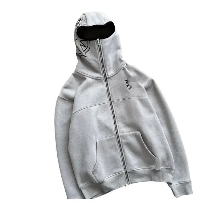 Grey Full-Zip Hoodie With Extended Hood — merchant catalogue photo