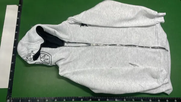 Grey Full-Zip Hoodie With Extended Hood — warehouse QC photo 6