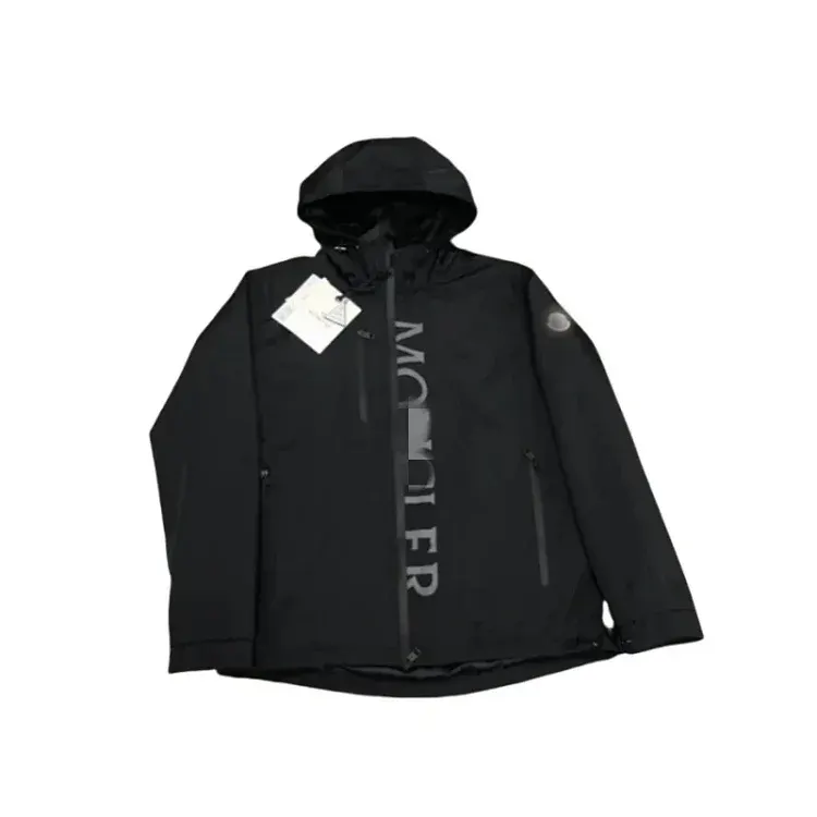 Black Hooded Shell Jacket With Vertical Text Print — merchant catalogue photo