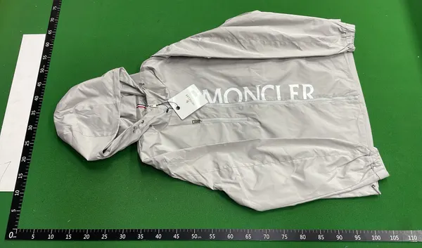 Black Hooded Shell Jacket With Vertical Text Print — warehouse QC photo 2