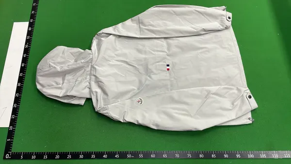 Black Hooded Shell Jacket With Vertical Text Print — warehouse QC photo 3