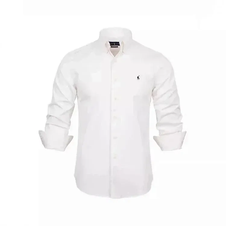 White Long-Sleeve Button-Down Dress Shirt — merchant catalogue photo