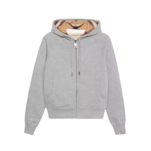 Grey Zip-Up Hoodie With Check-Lined Hood (Grey) — merchant catalogue photo