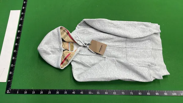 Grey Zip-Up Hoodie With Check-Lined Hood (Grey) — warehouse QC photo 6