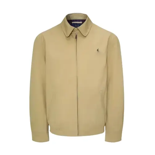 Khaki Collared Zip-Up Jacket With Plaid Lining (Navy) — merchant catalogue photo