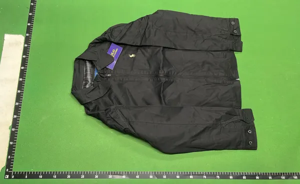 Khaki Collared Zip-Up Jacket With Plaid Lining (Navy) — warehouse QC photo 6