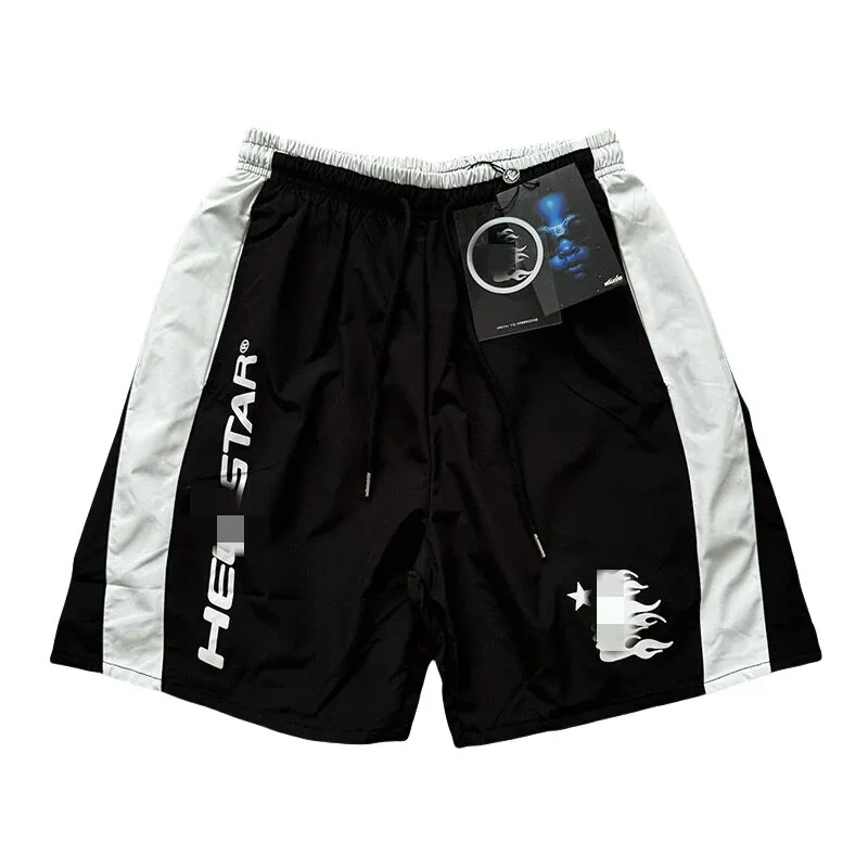 Black Flame Print Drawstring Sweat Shorts (Blue) — merchant catalogue photo