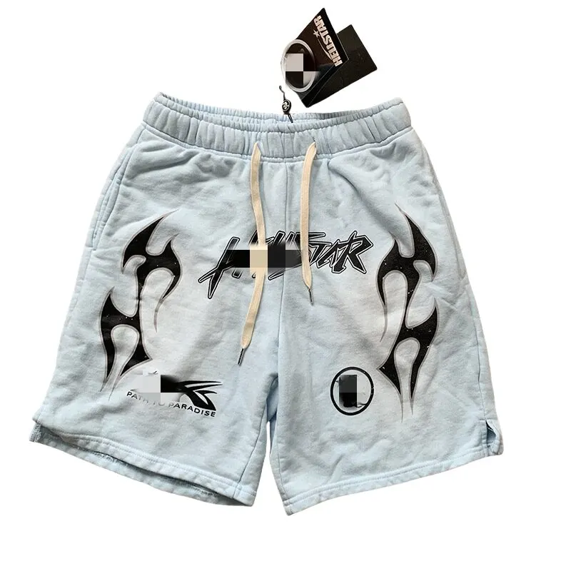 Black Flame Print Drawstring Sweat Shorts (Grey) — merchant catalogue photo