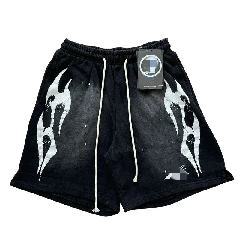 Black Flame Print Drawstring Sweat Shorts (White) — merchant catalogue photo