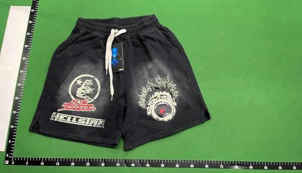 Black Flame Print Drawstring Sweat Shorts (Black) — warehouse QC photo 2