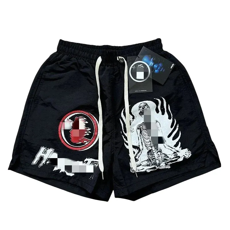 Black Flame Print Drawstring Sweat Shorts (S–XL) — merchant catalogue photo