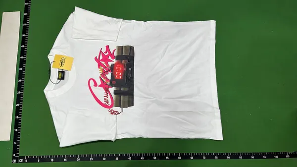 White T-Shirt With Pink Script Graphic Print — warehouse QC photo 6