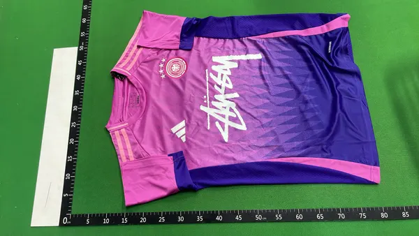 Pink Marbled Print Short-Sleeve Football Jersey (#10) — warehouse QC photo 6