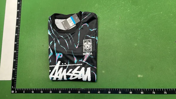 Pink Marbled Print Short-Sleeve Football Jersey (#14) — warehouse QC photo 4