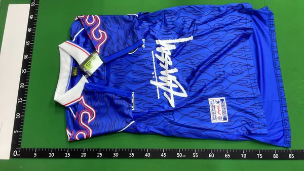 Pink Marble Print Short Sleeve Football Jersey — warehouse QC photo 2