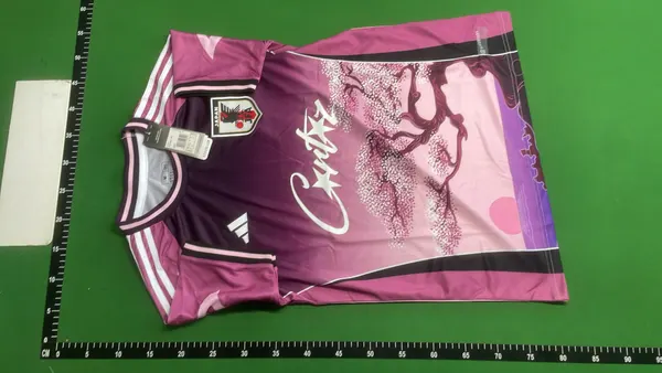 Black Floral Jacquard Soccer Jersey With Pink Trim (Blue) — warehouse QC photo 6
