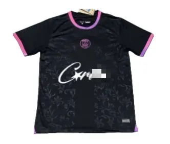 Black Floral Jacquard Soccer Jersey With Pink Trim (S–XXL) — merchant catalogue photo