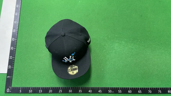 Black Flat Brim Fitted Baseball Cap (Black) — warehouse QC photo 1