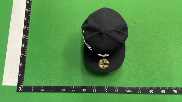 Black Flat Brim Fitted Baseball Cap (Navy) — warehouse QC photo 4