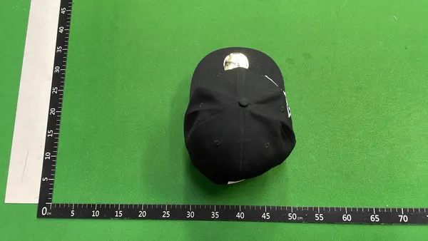 Black Flat Brim Fitted Baseball Cap (#6) — warehouse QC photo 5