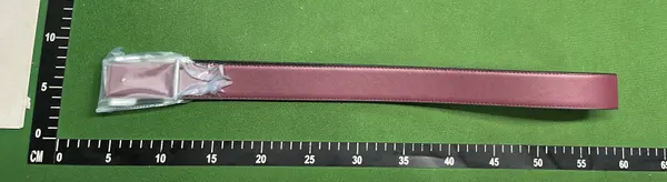 Black Leather Belt With Geometric Cutout Buckle — warehouse QC photo 2