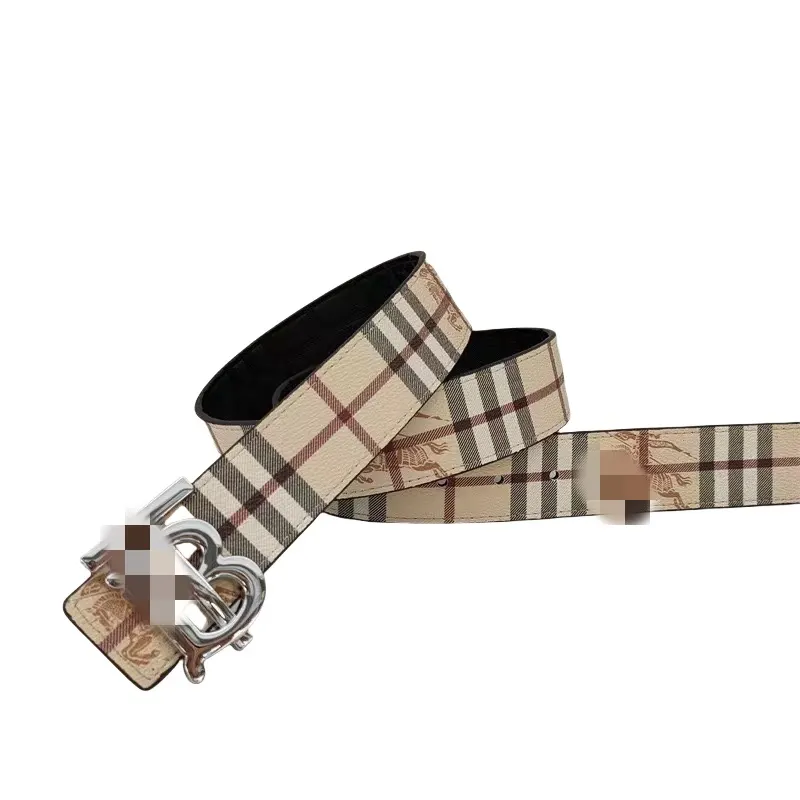 Beige Check Plaid Belt With Gold Buckle — merchant catalogue photo