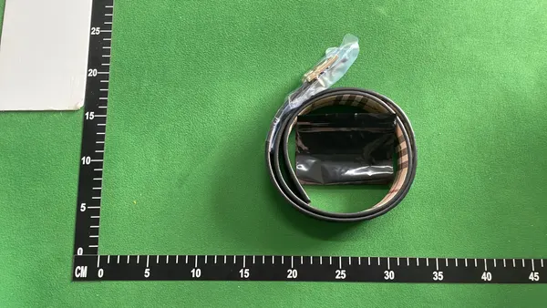 Beige Check Plaid Belt With Gold Buckle — warehouse QC photo 6