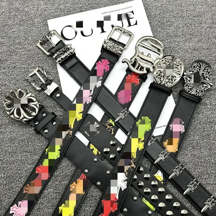 Black Leather Belt With Cross-Motif Buckle — merchant catalogue photo
