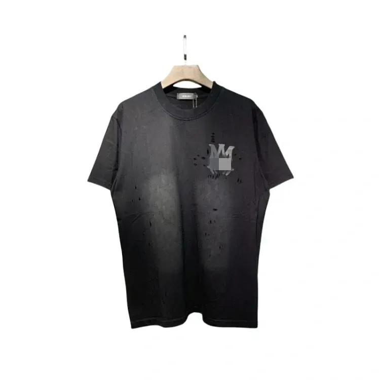 Washed Black Distressed Tee With Monogram Print — merchant catalogue photo