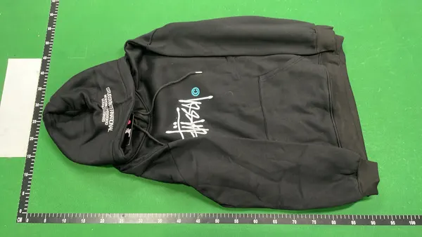 Black Hoodie With White Script Chest Print — warehouse QC photo 2