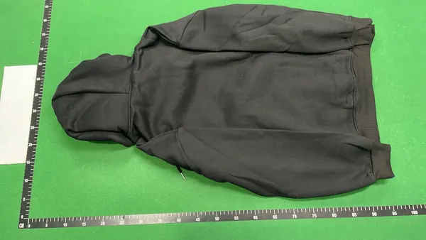 Black Hoodie With White Script Chest Print — warehouse QC photo 3