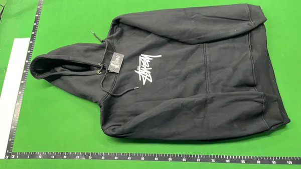Black Hoodie With White Script Chest Print — warehouse QC photo 6