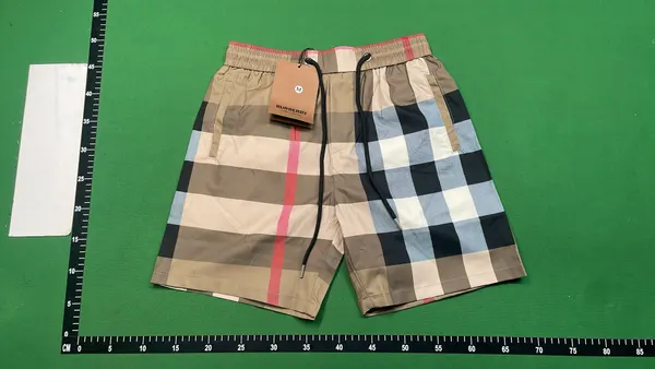 Check And Monogram Print Drawstring Shorts — warehouse QC photo 6
