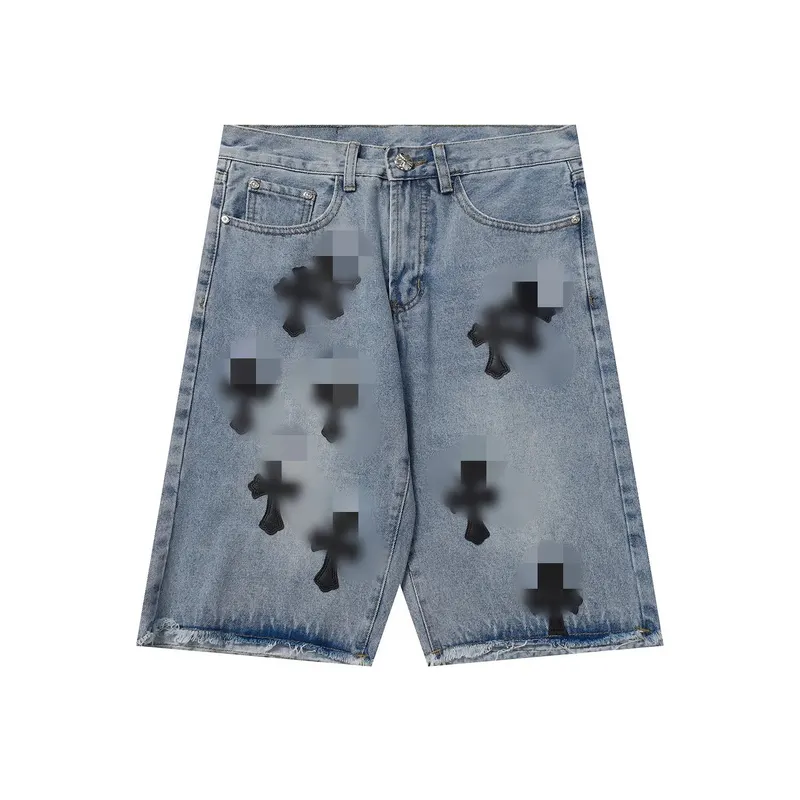 Baggy Denim Shorts With Cross Patch Appliques — merchant catalogue photo