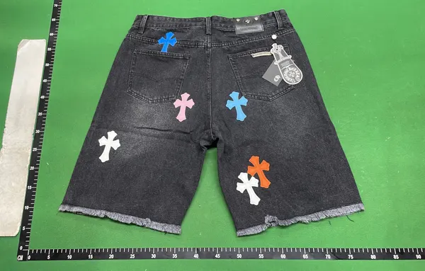 Baggy Denim Shorts With Cross Patch Appliques — warehouse QC photo 3