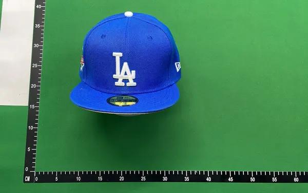 Royal Blue Fitted Cap With Flat Brim — warehouse QC photo 4