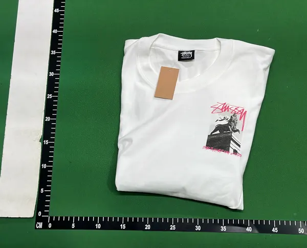 White Tee With Script Logo City Print — warehouse QC photo 4