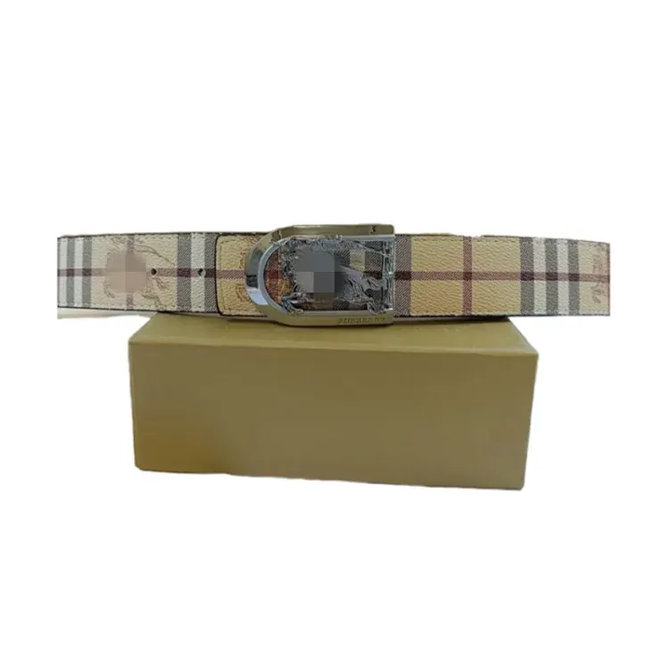 Beige Check Pattern Belt With Silver Buckle — merchant catalogue photo