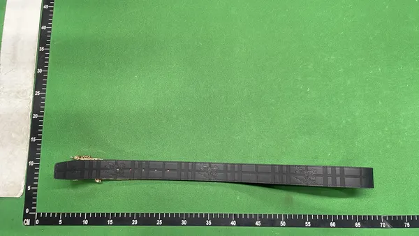 Beige Check Pattern Belt With Silver Buckle — warehouse QC photo 5