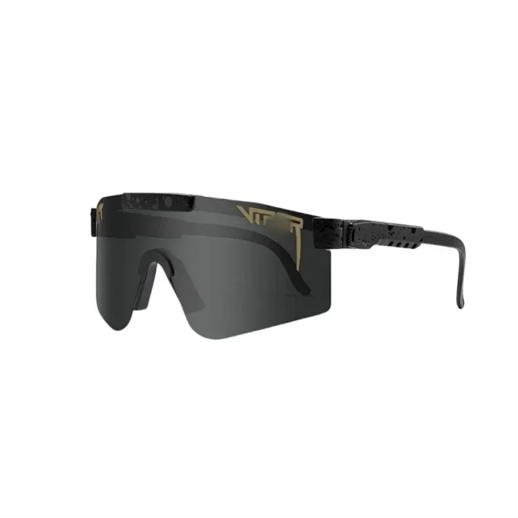 Black Gold Wraparound Shield Sport Sunglasses — merchant catalogue photo