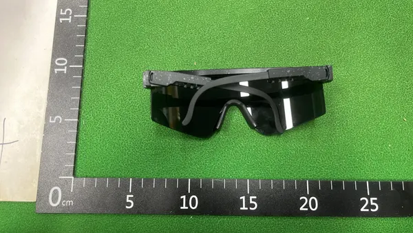 Black Gold Wraparound Shield Sport Sunglasses — warehouse QC photo 2
