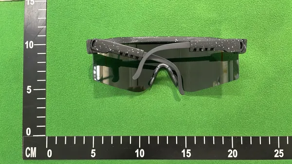Black Gold Wraparound Shield Sport Sunglasses — warehouse QC photo 5