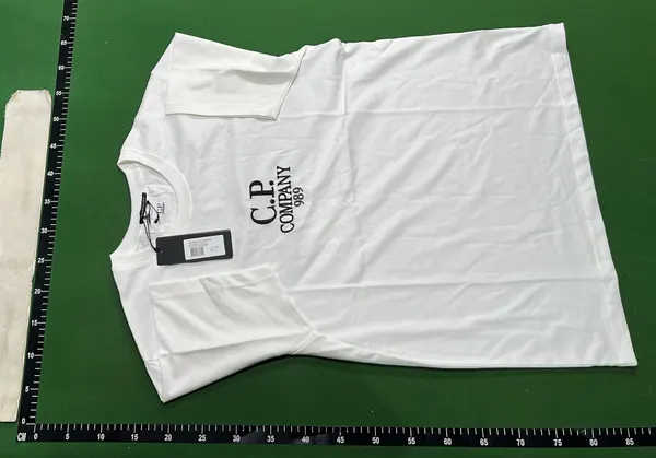Crewneck T-Shirt With Printed Chest Wordmark Graphic (White) — warehouse QC photo 2